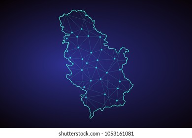 Map of Serbia. Wire frame 3D mesh polygonal network line, design sphere, dot and structure. communications map of Serbia. Vector Illustration EPS10.