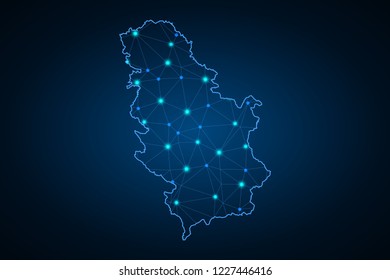 Map of Serbia. Wire frame 3D mesh polygonal network line, design sphere, dot and structure. communications map of Serbia. Vector Illustration EPS10.