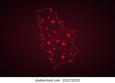Map of Serbia. Wire frame 3D mesh polygonal network line, design sphere, dot and structure. communications map of Serbia. Vector Illustration EPS10. - Vector