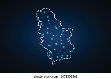 Map of Serbia. Wire frame 3D mesh polygonal network line, design sphere, dot and structure. communications map of Serbia. Vector Illustration EPS10.