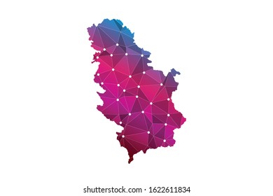 Map of Serbia. Wire frame 3D mesh polygonal network line, design sphere, dot and structure. communications map of Serbia. Vector Illustration EPS10.