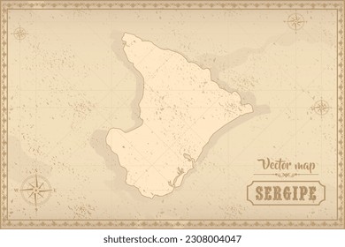 Map of Sergipe in the old style, brown graphics in retro fantasy style. Federative units of Brazil.