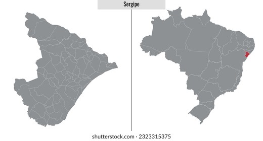 mapa del estado de Sergipe en Brasil y ubicación en el mapa brasileño