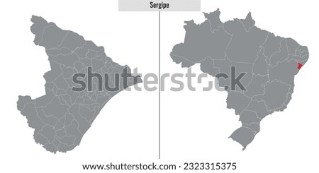 map of Sergipe state of Brazil and location on Brazilian map