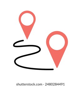 Map set icon. Road sing, red location pin, pointer, route, location, navigation, travel, gps, geography, direction, destination, journey, route, exploration.