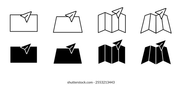 Map set icons. Linear and silhouette style. Vector icons.