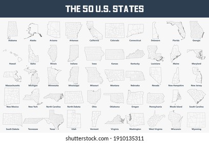 Map set of the United States with its 50 states and every county.