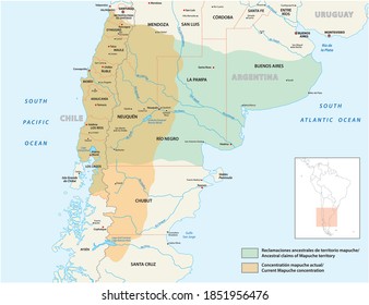 map settlement area of the indigenous people of the Mapuche in Chile and Argentina