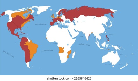 Map Of Seven Years War 1756-1763 Global Confict With All World, Sea And Ocean Names Detailed