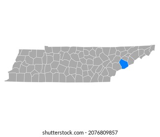 Map of Sevier in Tennessee on white