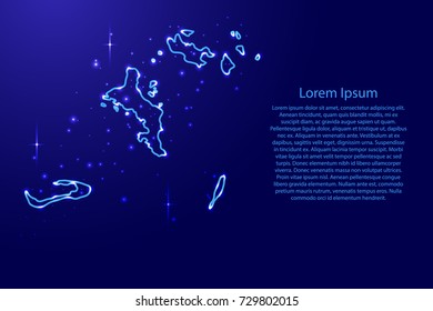Map Seychelles from the contours network blue, luminous space stars of vector illustration