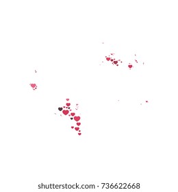 map of seychelles filled with hearts of different sizes and colors