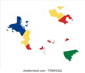 Map Of Seychelles With Flag Isolated On White Background.