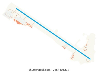 Map of Seychelles International Airport (Seychelles). IATA-code: SEZ. Airport diagram with runways, taxiways, apron, parking areas and buildings. Map Data from OpenStreetMap.