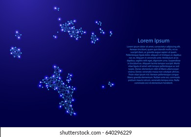 Map of Seychelles from polygonal blue lines and glowing stars vector illustration