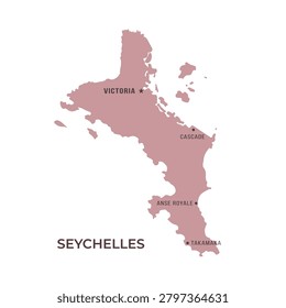 Map of SEYCHELLES with Regions Borders and Famous Cities