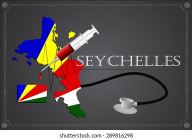 Map of Seychelles with Stethoscope and syringe.