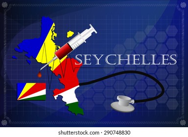 Map of Seychelles with Stethoscope and syringe.