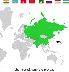 Map Of Shanghai Cooperation Organisation Countries With Flags