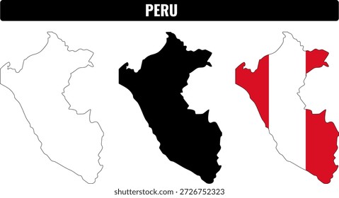 Map shapes of Peru showing outline, filled silhouette, and flag colors