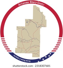 Map of Sharp County in Arkansas, USA arranged in a circle.