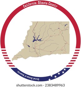 Map of Shasta County in California, USA arranged in a circle.