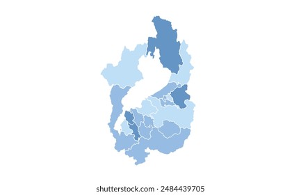 Map of  Shiga isolated blue tone color style.Map of Japan.for website layouts, background, education, precise, customizable, Travel worldwide, map silhouette backdrop, earth geography, political.