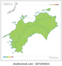 Map of Shikoku in Japan. Vector illustration. 