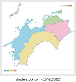 Map of Shikoku in Japan,Vector illustration. 