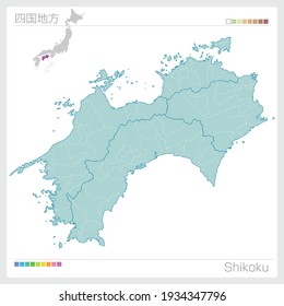 Map of Shikoku in Japan,Vector illustration. 