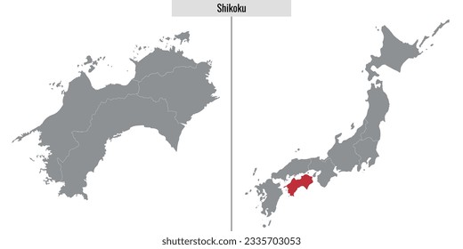 map of Shikoku region of Japan and location on Japanese map