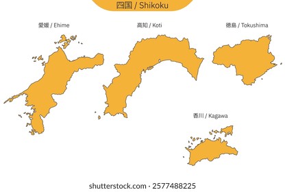 Map of Shikoku region (line drawing), Vector Illustration