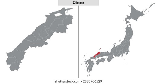 map of Shimane prefecture of Japan and location on Japanese map