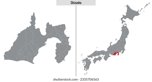 map of Shizuoka prefecture of Japan and location on Japanese map