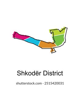 Map of Shkoder District with detailed Albania country map design. Map elements of cities - isolated on white background, vector template