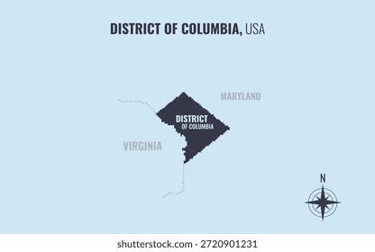 A map showing DC District of Columbia USPS into County in a minimalist colorful style