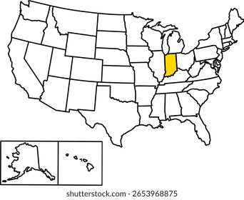 Mapa mostrando a região de Indiana Gas Belt com fronteiras apenas, ideal para história da energia, geologia, patrimônio industrial e fins educacionais.