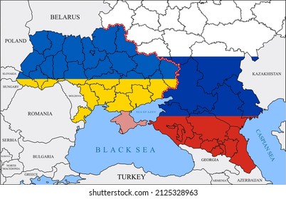 Map showing the military conflict between Ukraine and Russia. Donbass War or East Ukraine Crisis.