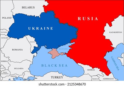 Map Showing The Military Conflict Between Ukraine And Russia. Donbass War Or East Ukraine Crisis.