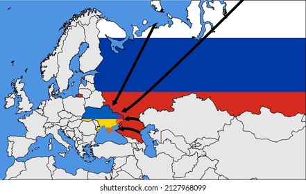 Map showing the military conflict between Ukraine and Russia. Donbass, Crimea, Donetsk and Lugansk War or East Ukraine Crisis.