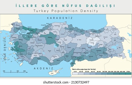 Map showing the population density of Turkey. Turkey Geography map