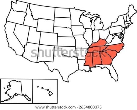 Map showing U.S. Stroke Belt states with clear borders, ideal for public health, epidemiology, healthcare disparity, and educational purposes.	
