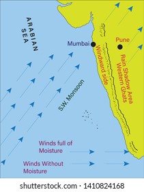 Map showing why rainfall is higher in mumbai than pune