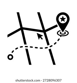 Map shows a route to a star location with a cursor indicating direction.