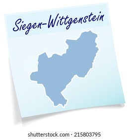 Map of Siegen-Wittgenstein as sticky note in blue