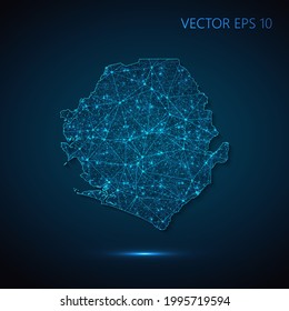 Map of Sierra Leone abstract illustration of global social communication, polygonal map with connecting dots and lines. Vector illustration eps 10.