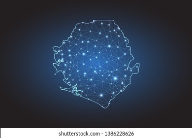 Map of Sierra Leone - Abstract mash line and point scales on circuit dark background. Wire frame 3D mesh polygonal network line, design sphere, dot and structure. Vector illustration eps 10.