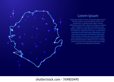 Map Sierra Leone from the contours network blue, luminous space stars for banner, poster, greeting card, of vector illustration