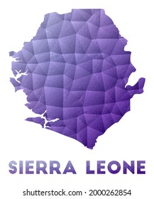 Map of Sierra Leone. Low poly illustration of the country. Purple geometric design. Polygonal vector illustration.