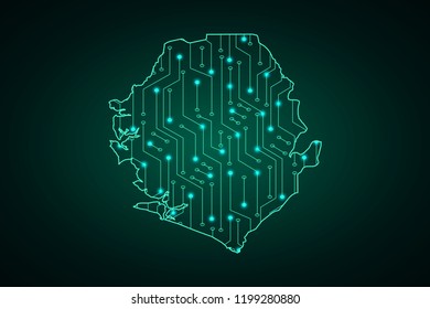 Map of Sierra Leone, network line, design sphere, dot and structure on dark background with Map Sierra Leone, Circuit board. Vector illustration. Eps 10